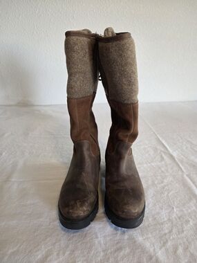 Bos & Co Tall Brown Leather & Wool Pull-On Boots. Size 40. Natural Scuffed Upper